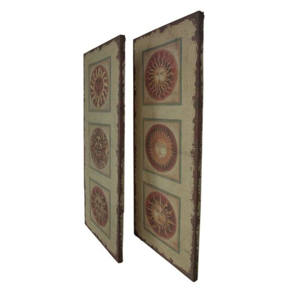 Faces of the Sun 2 Piece Distressed Burlap Canvas Print Set - Picture 2 of 3